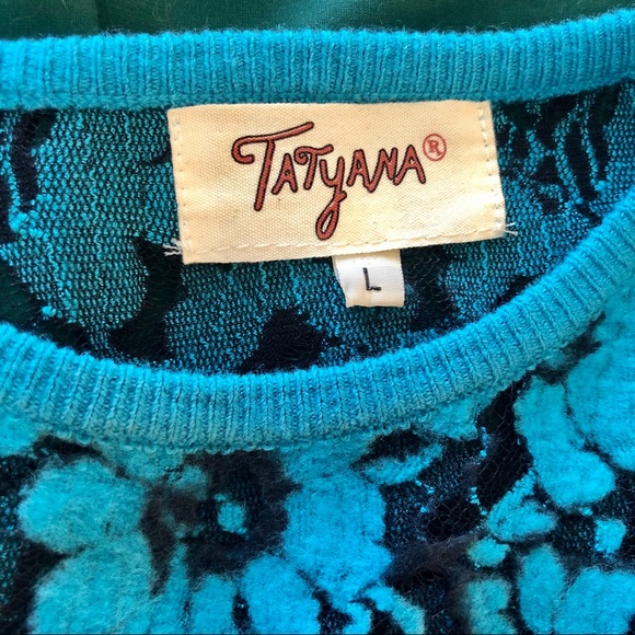 TATYANA short sleeve blue floral sweater with mesh - Picture 6 of 7